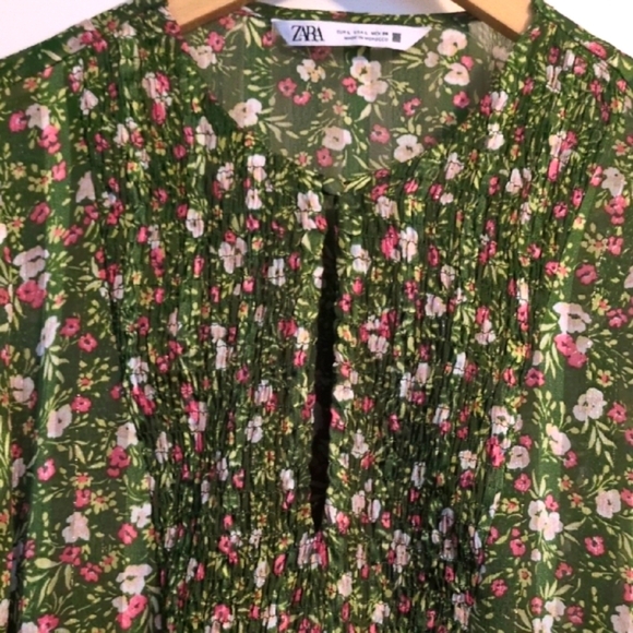 Zara Green Floral Long-Sleeve Dress - Picture 3 of 6